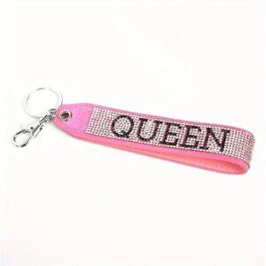 ** Rhinestone Queen Bracelet Keychain Key Ring Purse Bag Backpack PINK